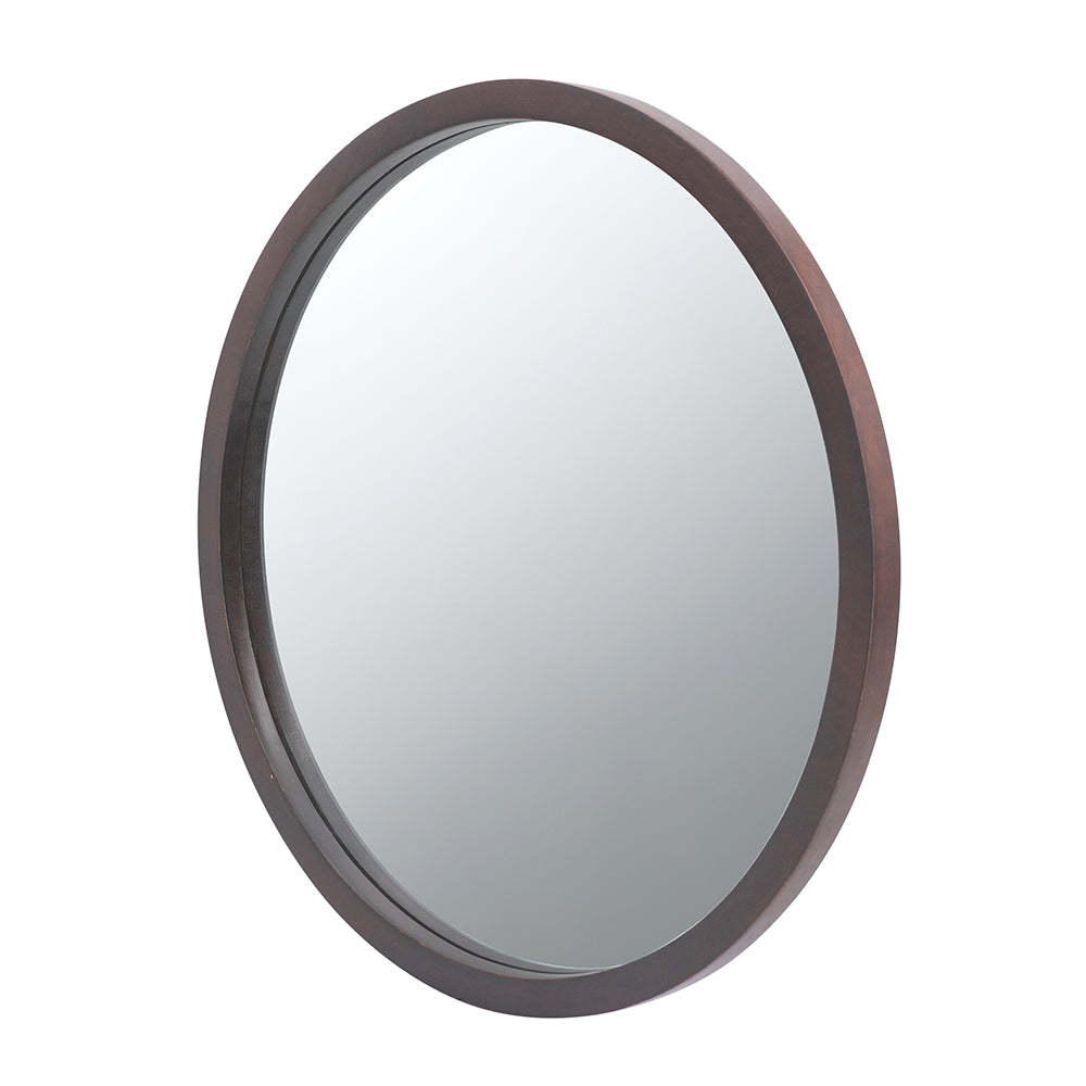 20-Inch Round Wall Mirror with Walnut Frame for Modern Home Decor