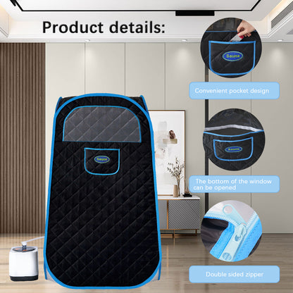 Portable Folding Steam Sauna Tent 1000W Generator, 2.2L Tank, 9-Heat Levels, 1-Min Setup, Home Spa, Black