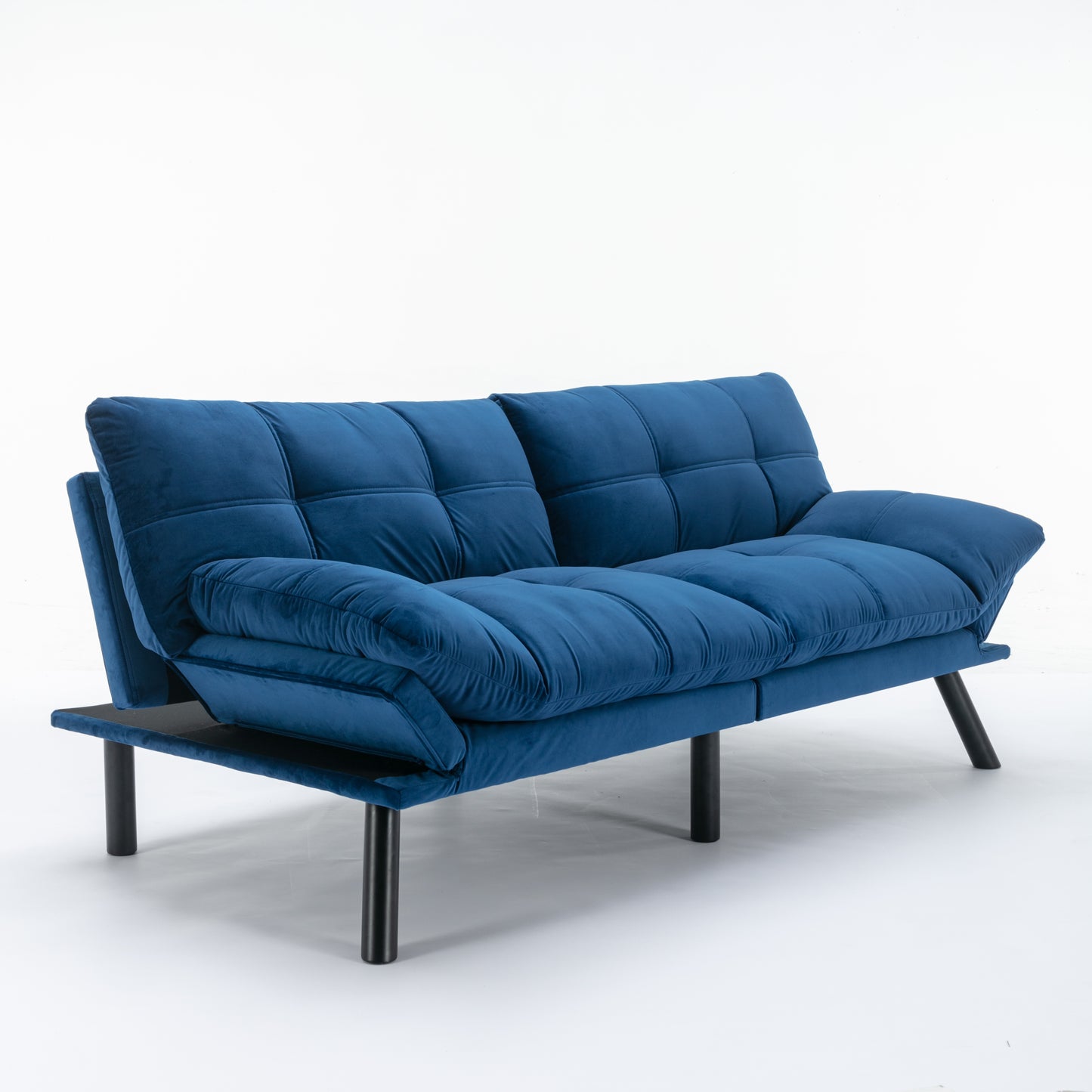 Modern Convertible Sofa Bed with Adjustable Backrest and Armrests, Velvet Upholstery, 70 in, Navy Blue