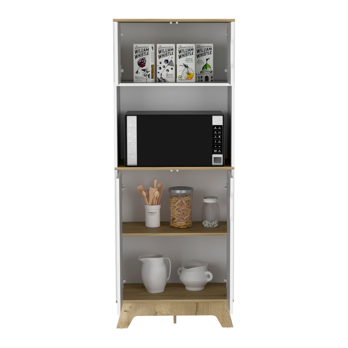 Light Oak & White Modern Microwave Storage Cabinet