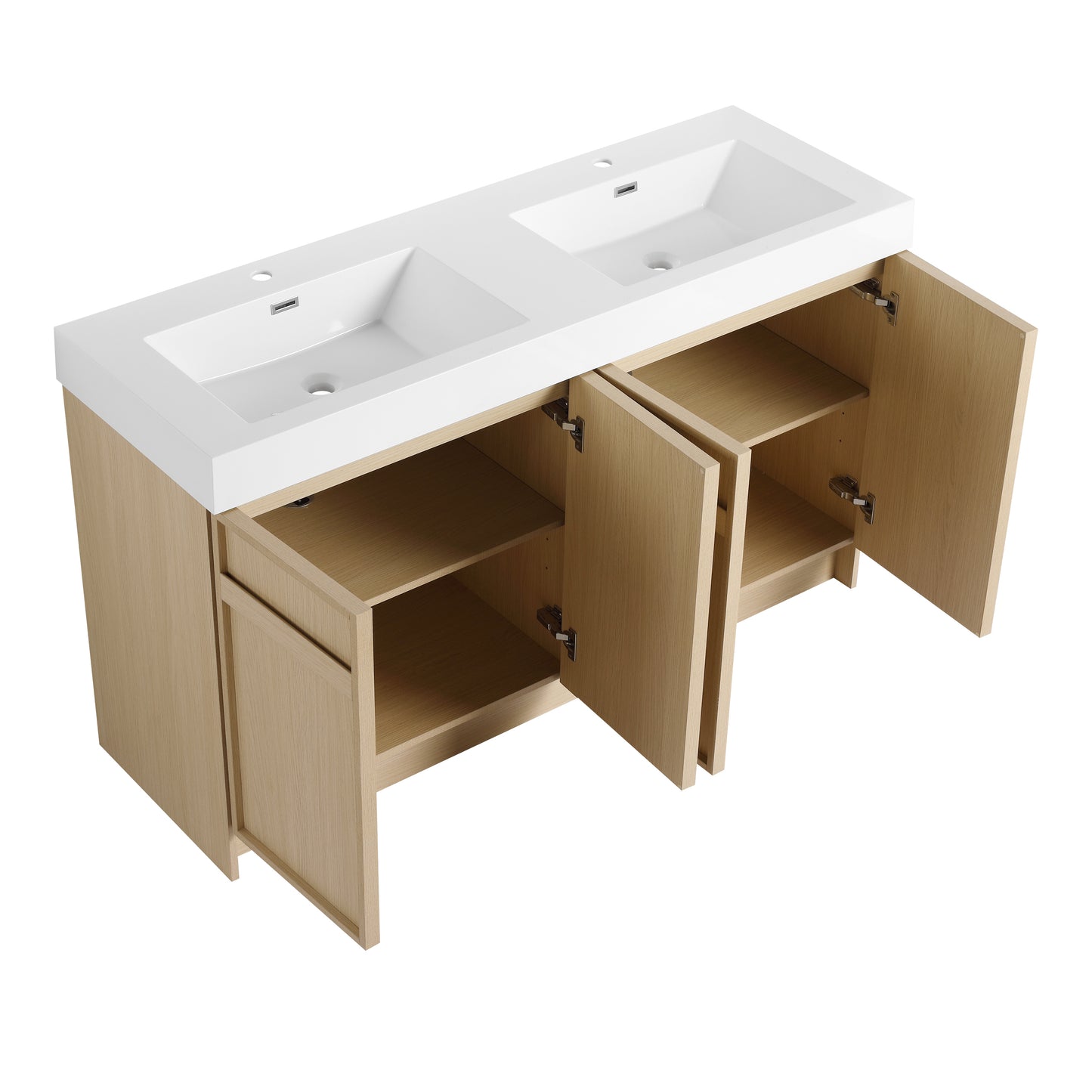 60-Inch Modern Freestanding Bathroom Vanity with Double Resin Sink & Soft-Close Doors