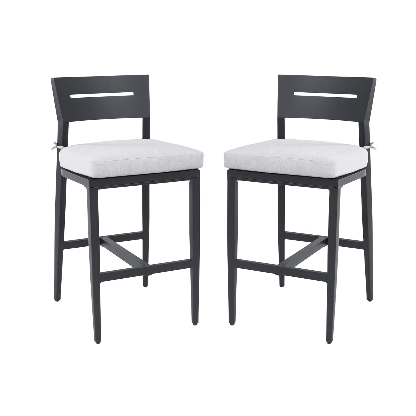 Outdoor Bar Stool Set Of 2 With Backrest And Footrest Aluminum Frame Weather Resistant Cushions Fade Resistant Modern Patio Ember Black