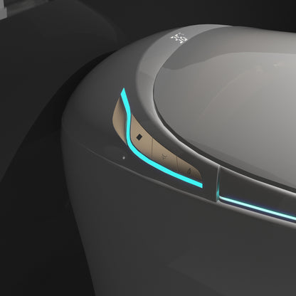 Modern Intelligent One-Piece Smart Toilet with Built-In Bidet, Auto Open/Close Seat, Foot Sensor, LED Night Light, Warm Water & Dryer, Grey Finish