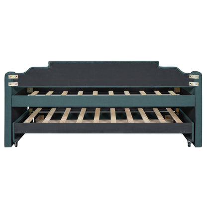 Green Twin Size Upholstered Daybed with Trundle and Storage Drawers