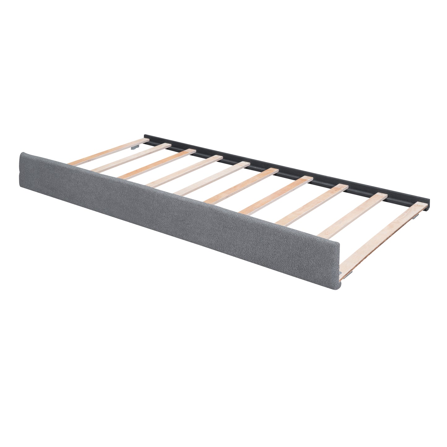 Luxurious Gray Upholstered Full Size Platform Bed with Twin Trundle and LED Lights