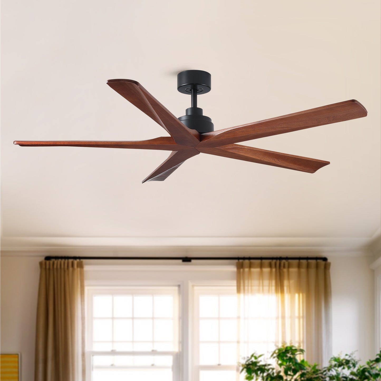 60-Inch Ceiling Fan with DC Motor, Remote, 6-Speed Reversible, Sloped Ceiling (<15°), No Light, Black