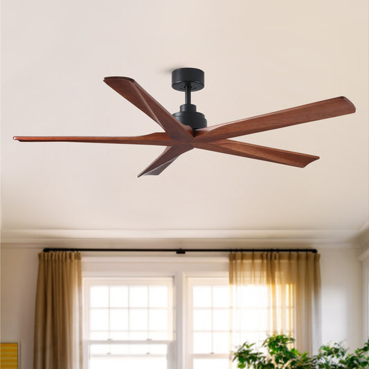 60-Inch Ceiling Fan with DC Motor, Remote, 6-Speed Reversible, Sloped Ceiling (<15°), No Light, Black