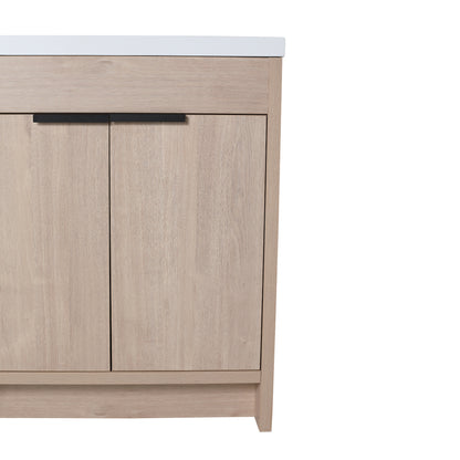 30-Inch Light Oak Freestanding Bathroom Cabinet with Soft-Close Doors & Integrated Resin Sink