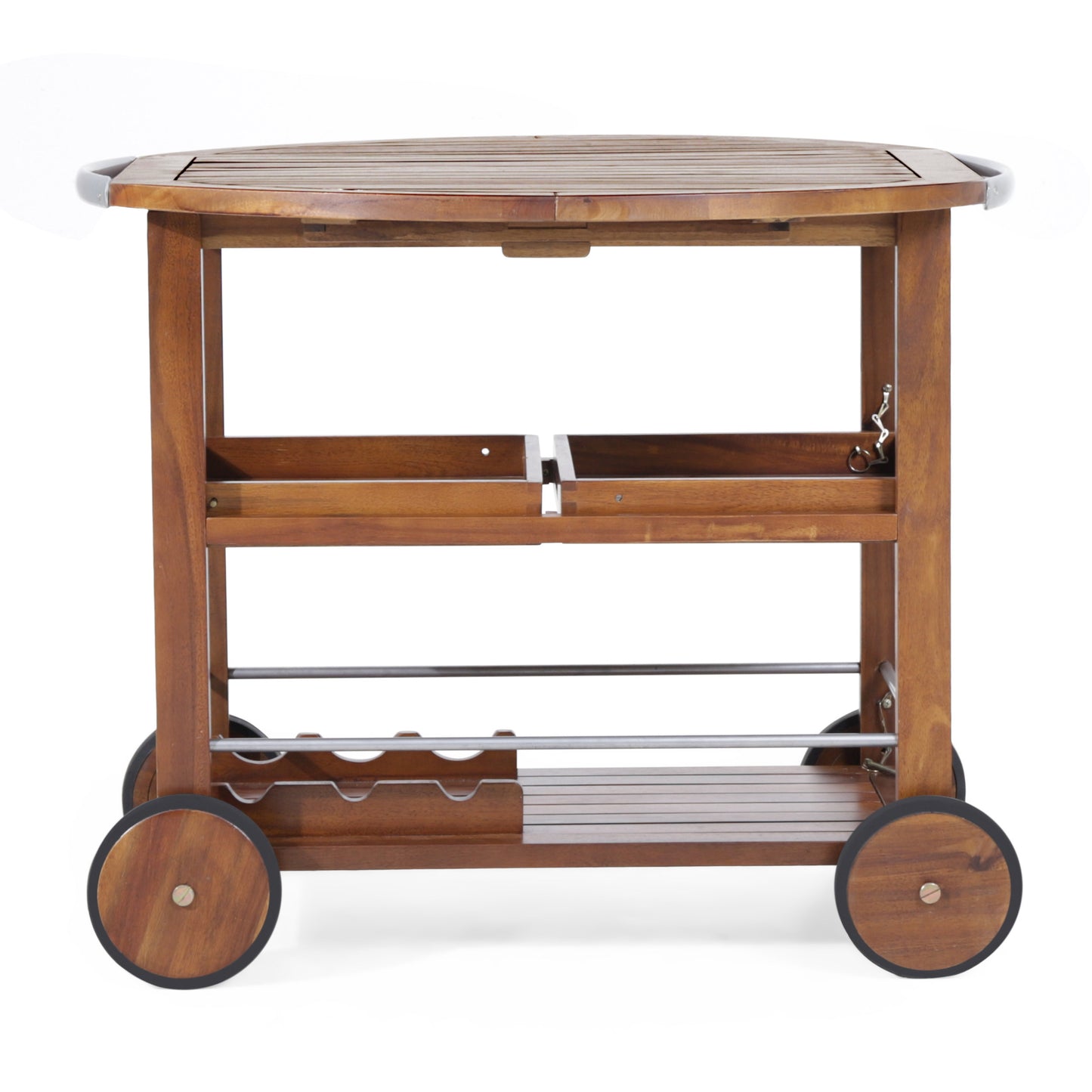 Tillary Drop Leaf Outdoor Bar Cart With Wine Rack Oak Finish