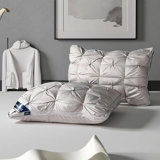 2-Pack Adjustable Loft Cotton Pillows for Head & Neck, Medium-Firm, Hypoallergenic Sleep, Cotton Cover Gray