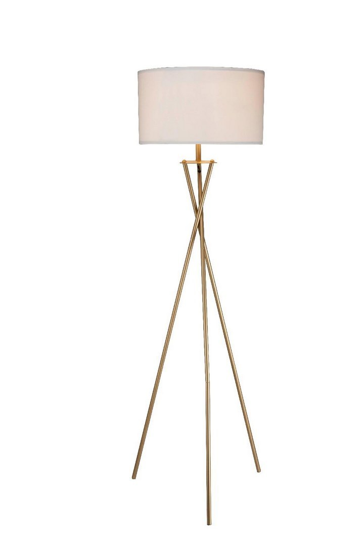 64.5-Inch Tall Metal Floor Lamp Hourglass, E26 Socket, 100W Max, Rotary Switch, Black Cord, Matte Gold