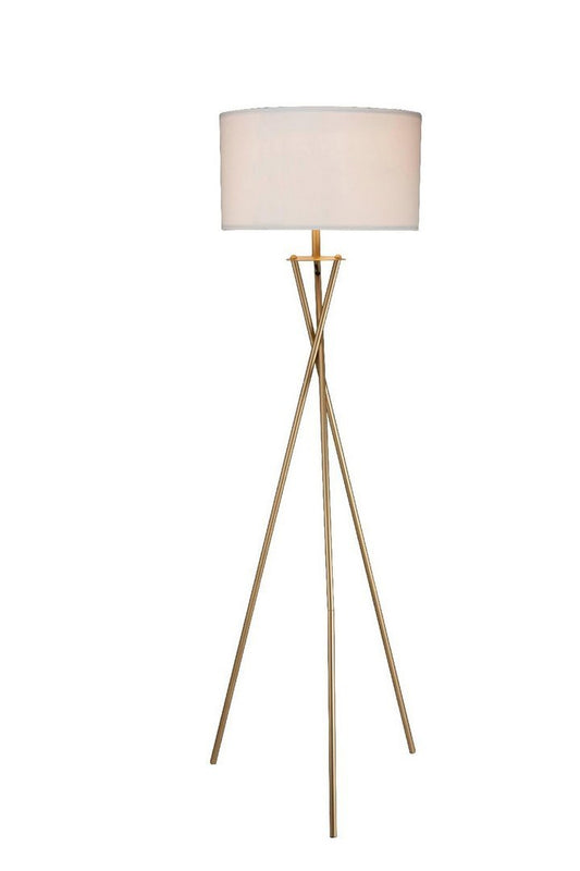 64.5-Inch Tall Metal Floor Lamp Hourglass, E26 Socket, 100W Max, Rotary Switch, Black Cord, Matte Gold