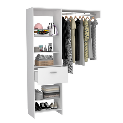 Manchester 150 Modern Closet Organizer with Open Shelves and Drawer - White