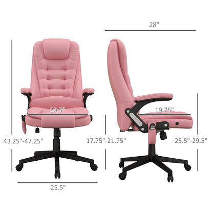Pink High Back Massage Office Chair with Heated Recline and Remote Control - 6 Vibration Points, PU Leather