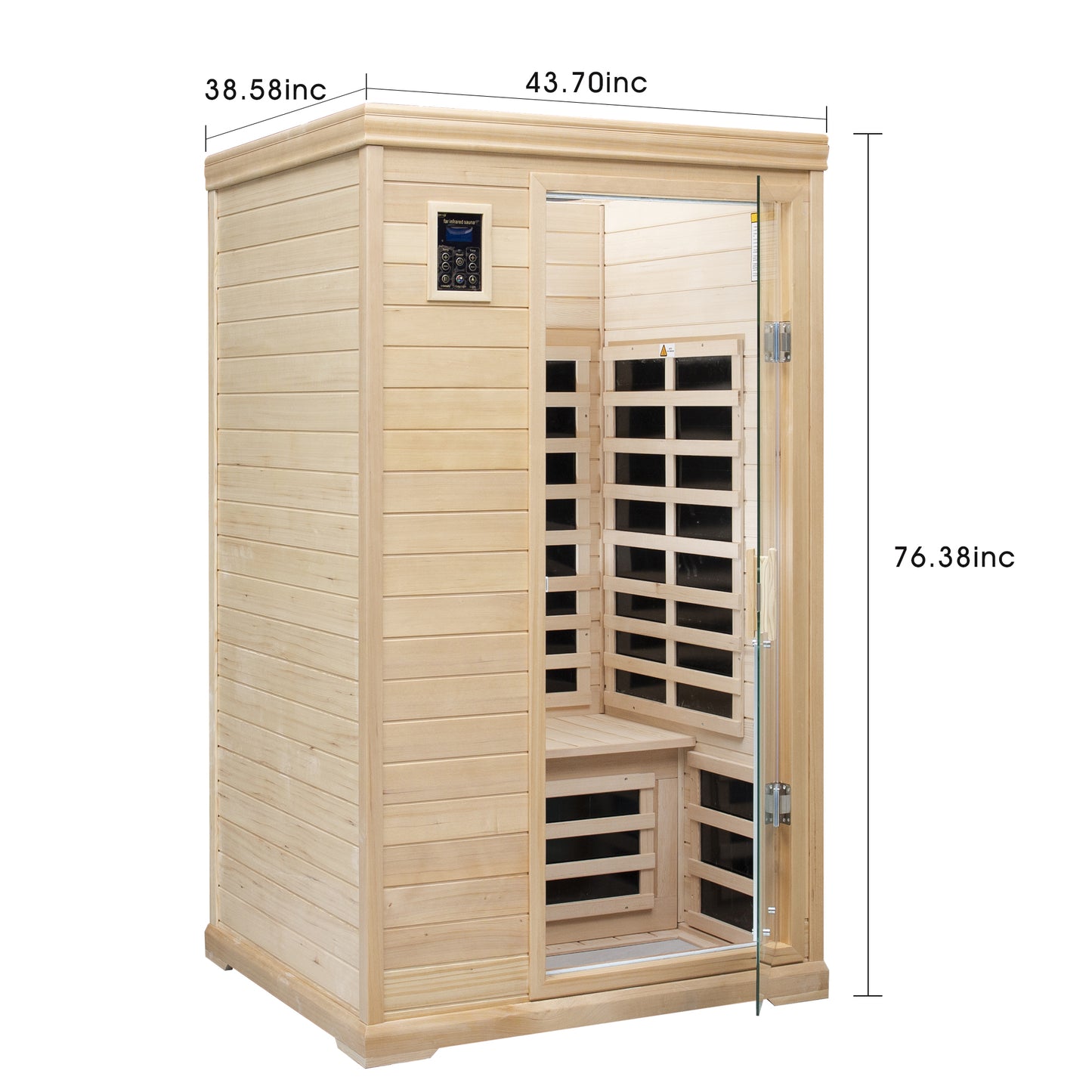 Two-Person Far-Infrared Hemlock Indoor Sauna with 9 Heating Panels, LCD Touch, Bluetooth, 1750W - Natural