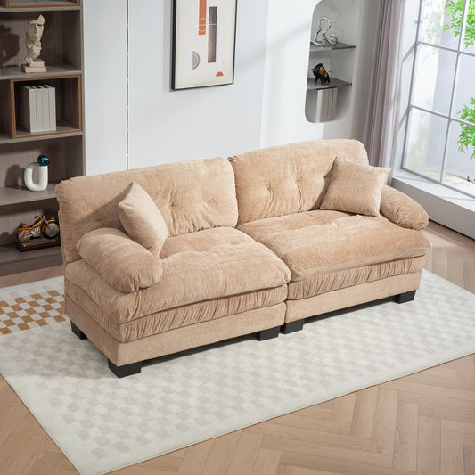 2-Seat Sectional Sofa with Memory Foam Cushions, Chenille Upholstery, Living Sleeper, 2 Pillows, Khaki