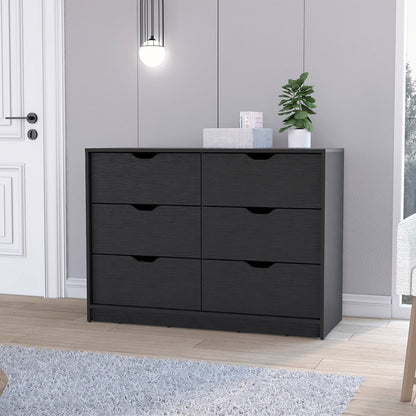 Black Wengue Finish Dresser Curio with Four Drawers and Display Space