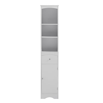 White Freestanding Tall Storage Cabinet for Bathroom with Adjustable Shelves and Drawer, MDF Construction