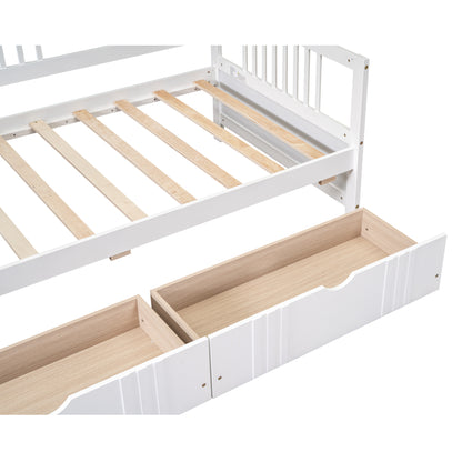 White Twin Size Wood Daybed with Dual Storage Drawers