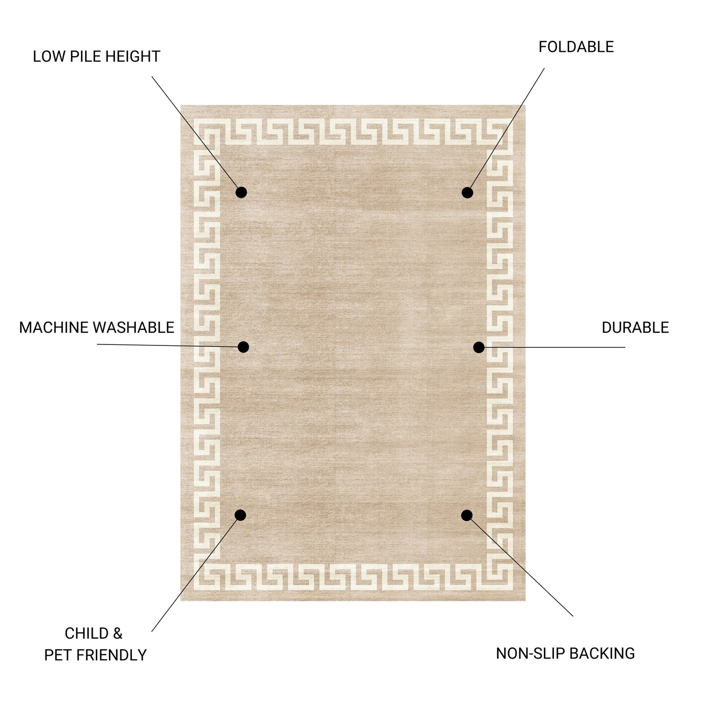 5x7 ft Washable Non-Slip Area Rug, Low-Pile Polyester, TPR Backing, Durable Rug for Entryway, Beige