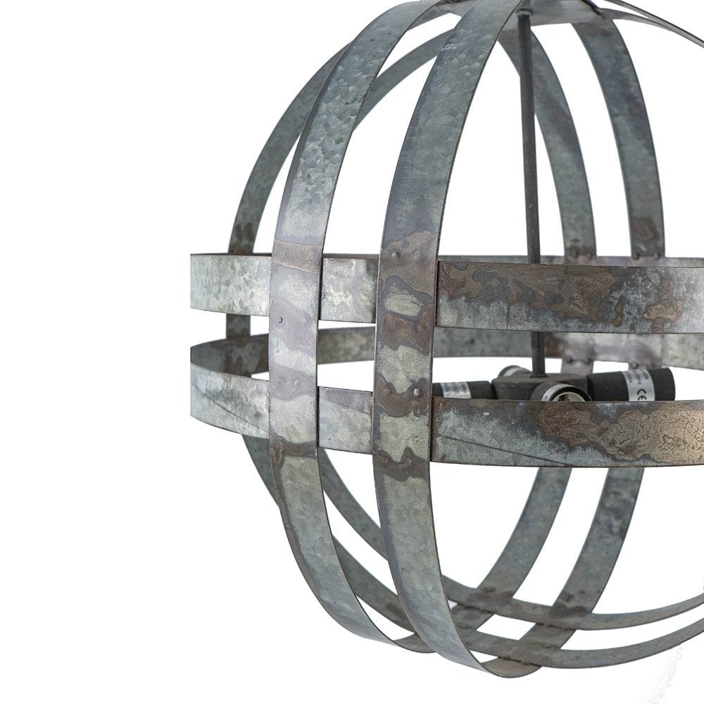 4-Light Spherical Galvanized Metal Chandelier with Adjustable Chain for Kitchen & Dining - Antique Silver