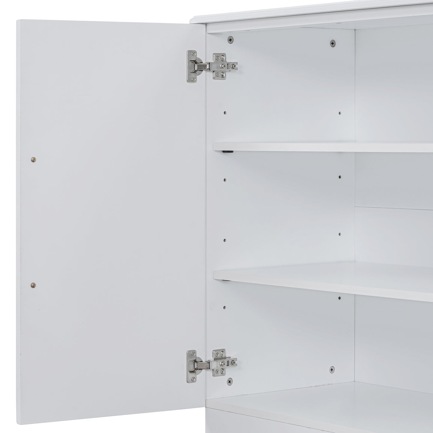 TREXM Sideboard with 4 Doors Large Storage Space Buffet Cabinet with Adjustable Shelves and Silver Handles for Kitchen, Dining Room, Living Room (White)