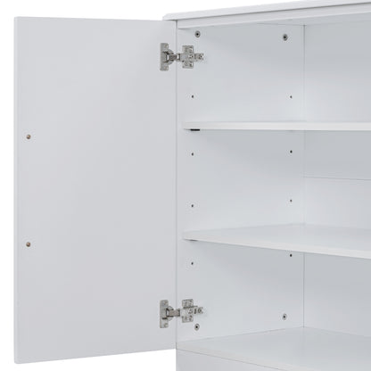 TREXM Sideboard with 4 Doors Large Storage Space Buffet Cabinet with Adjustable Shelves and Silver Handles for Kitchen, Dining Room, Living Room (White)