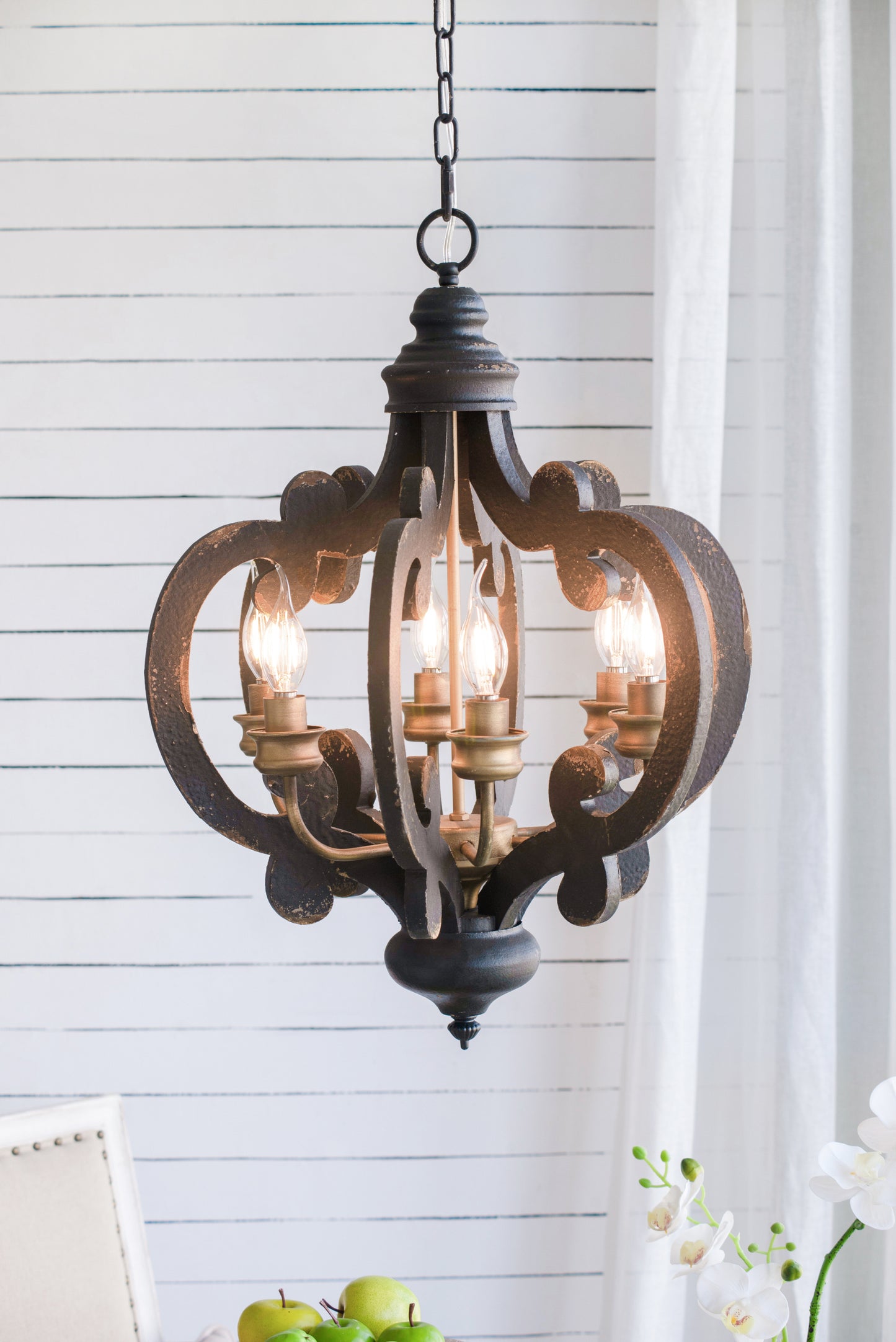 6-Light French Country Farmhouse Pendant Chandelier with 28in Chain for Kitchen antique black finish