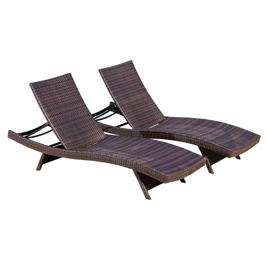 Adjustable PE Wicker Chaise Lounge Outdoor Set For Patio Or Garden With Durable Frame And Rattan Brown