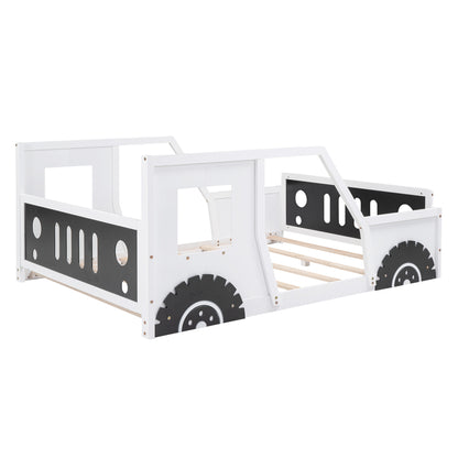 Classic Car-Themed Full Size Platform Bed with Wheels in White