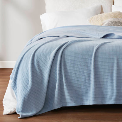 King Size Microfleece Blanket, 100% Polyester, Grid Pattern, Brushed Sides, Machine Washable Blue