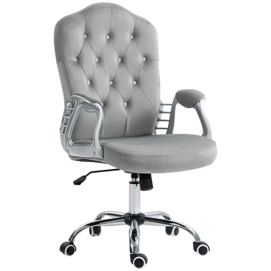 Velvet Tufted Swivel Office Chair with Adjustable Height and Tilt Function in Light Gray
