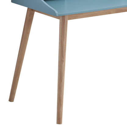 Roskilde Retro-Style Blue Writing Desk with Hutch and Open Shelves