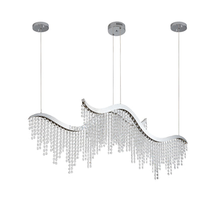 36.2-Inch Dangling Wave Crystal Chandelier, Stainless Steel Frame, LED, 110V, Adjustable Height Chrome