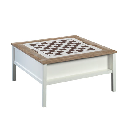 38.5in Square Coffee and Game Table with Removable Chess Surface, Engineered Wood, Easy Assembly, White finish