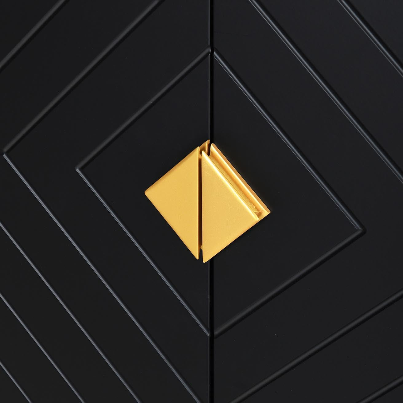 4-Door Sideboard Storage Cabinet for Living Room and Dining Room, Two Large Cabinets with Gold Handles and Adjustable Shelf, Black