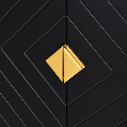 4-Door Sideboard Storage Cabinet for Living Room and Dining Room, Two Large Cabinets with Gold Handles and Adjustable Shelf, Black