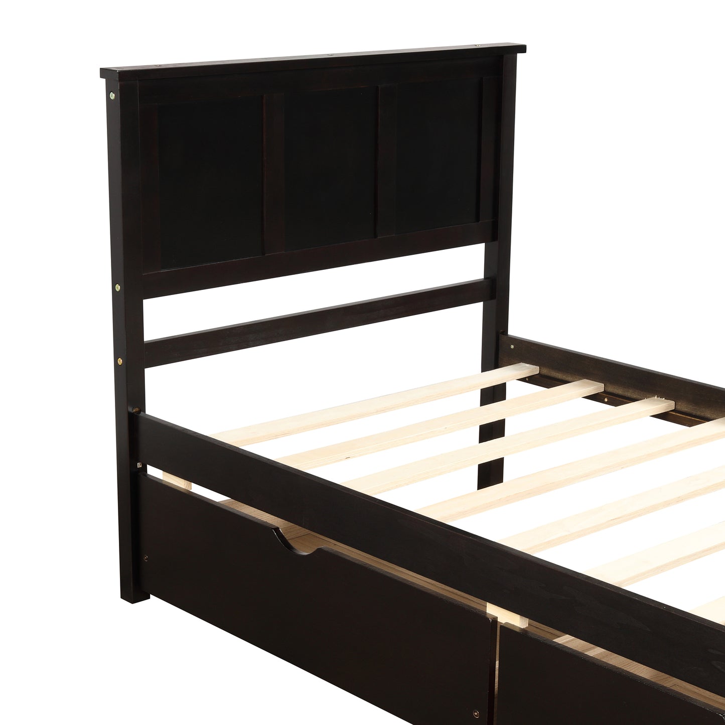 Espresso Twin Size Platform Bed with Dual Under-Bed Drawers on Wheels