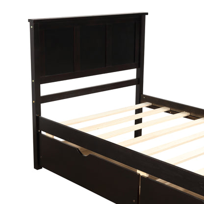 Espresso Twin Size Platform Bed with Dual Under-Bed Drawers on Wheels
