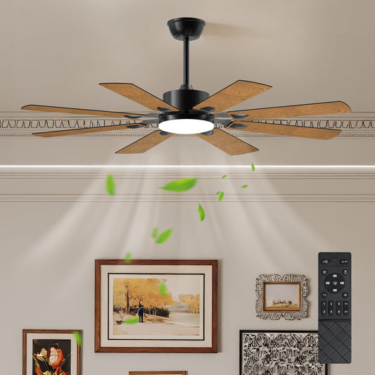 52-Inch LED Ceiling Fan with Remote, Quiet DC Motor, 8-Blade Windmill Farmhouse Style, 3-CCT Black