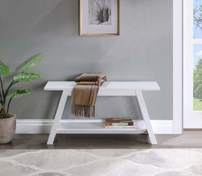 Solid Wood Bench with Shelf, 36.1-Inch Wide Farmhouse Entryway Storage Bench, New Zealand Pine White