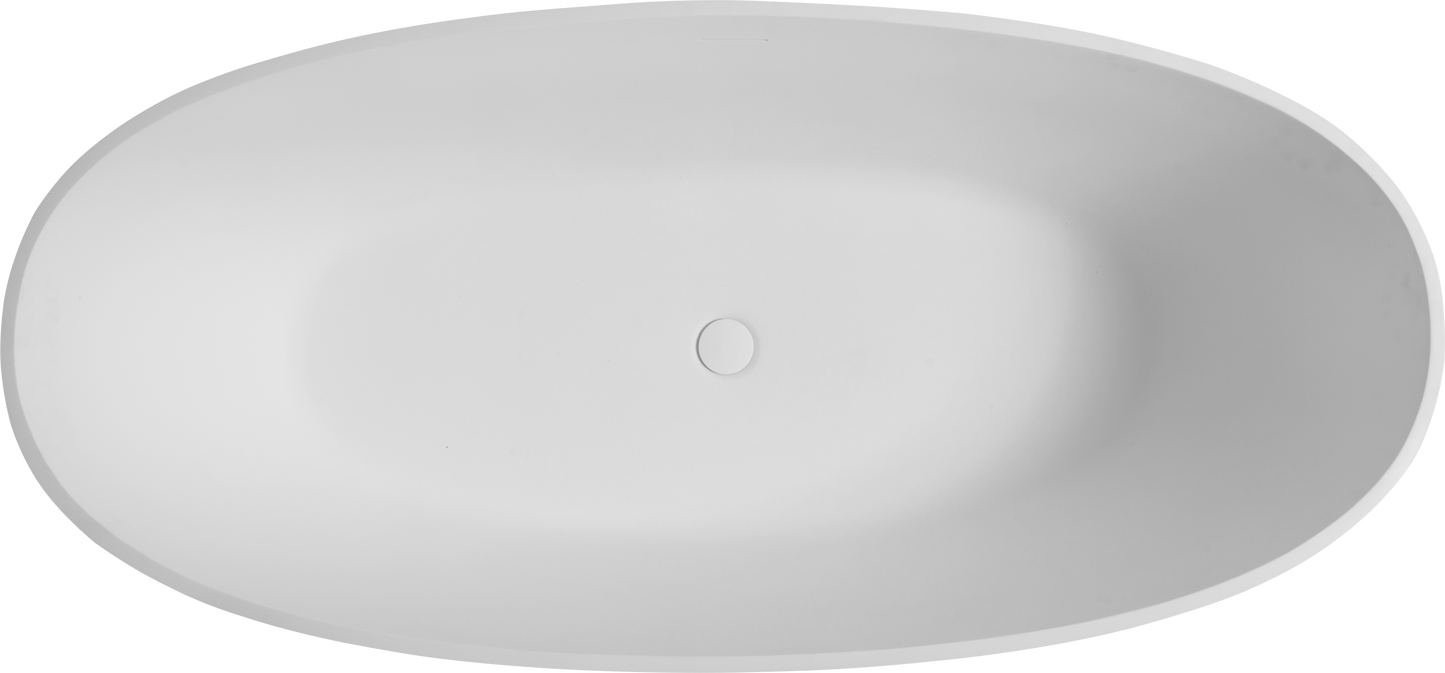 Luxury 65" Matte White Freestanding Soaking Bathtub, Handcrafted Solid Surface with Overflow and Pop-up Drain