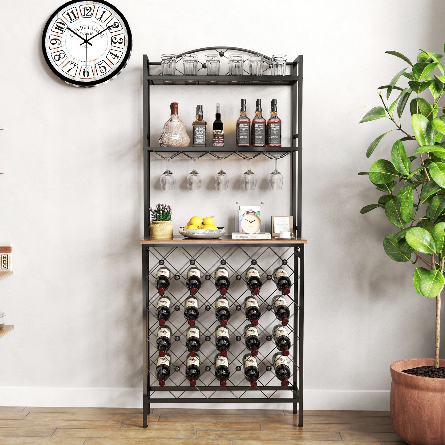 Industrial 3 Tier Wine Rack Table With Wood Shelves