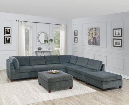 8-Piece Modular Sectional Sofa Set L-Shaped 2 Corner Wedges 4 Armless Chairs 2 Ottomans Chenille Grey