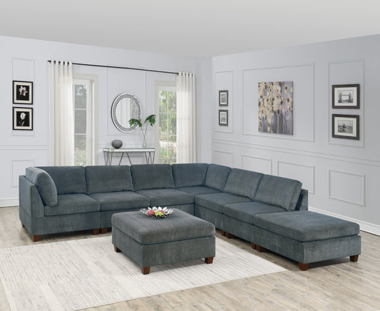 8-Piece Modular Sectional Sofa Set L-Shaped 2 Corner Wedges 4 Armless Chairs 2 Ottomans Chenille Grey