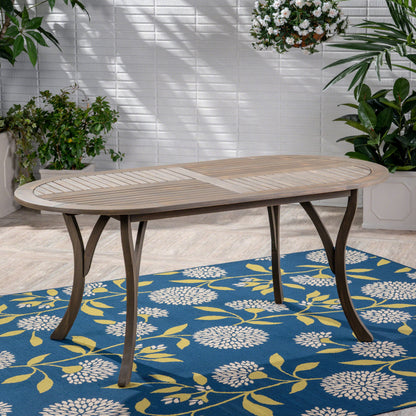 Acacia Wood Outdoor Dining Table 70 Inch Grey Finish