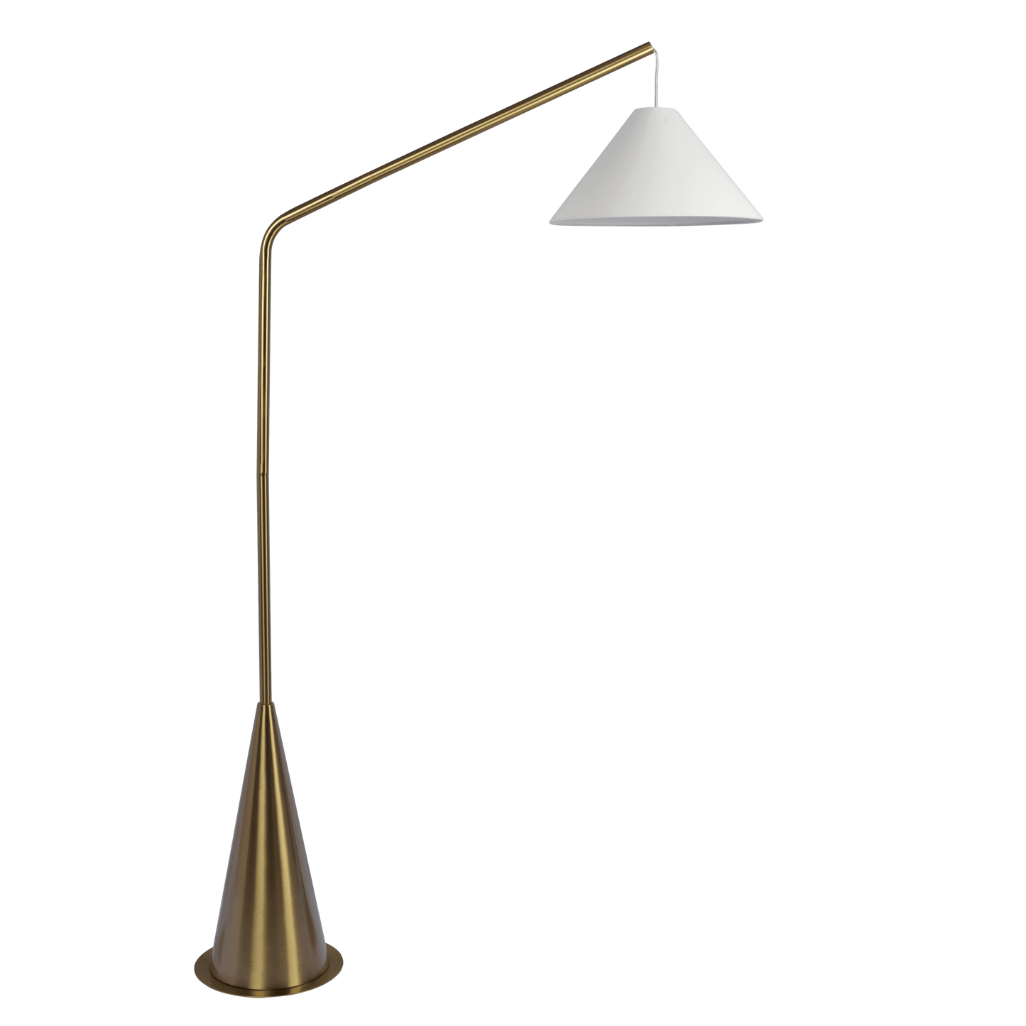 Floor Lamp with On/Off Switch, Coned Base, Hanging White Shade, 67in Tall, Room Light, Antique Brass