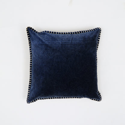 19x19 Inch Stonewashed Cotton Velvet Throw Pillow with Hand-Stitched Edges Polyester Fill Sofa Indigo