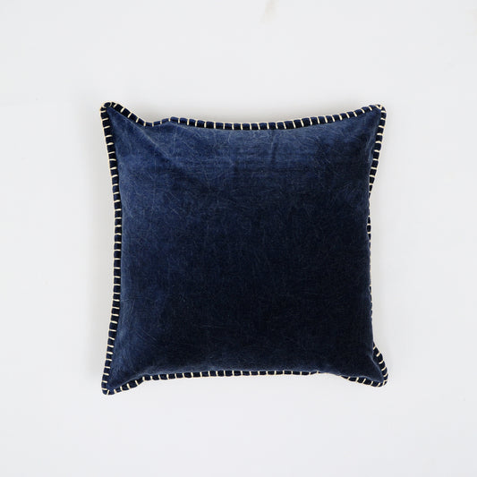 19x19 Inch Stonewashed Cotton Velvet Throw Pillow with Hand-Stitched Edges Polyester Fill Sofa Indigo