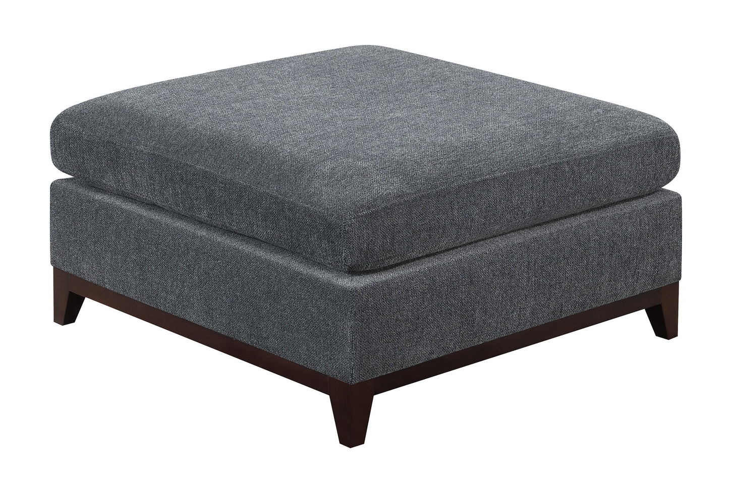 Modular Living Room Ottoman Chenille Tufted Cushion, Large 37 x 37 in, Contemporary Wood Base, Ash Grey
